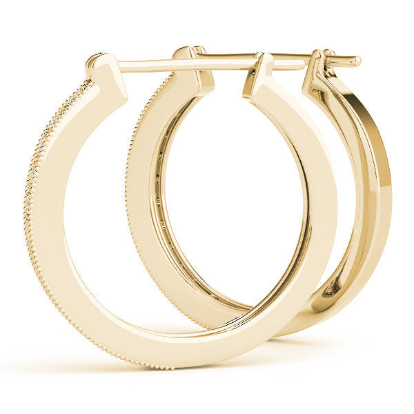 Yellow gold Round Diamond Pave Hoop Earrings with Milgrain Edge