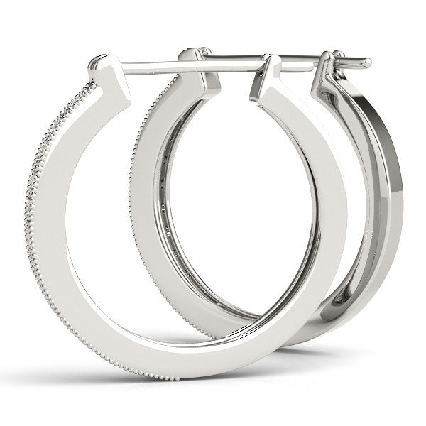 White gold Round Diamond Pave Hoop Earrings with Milgrain Edge