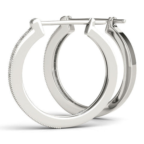 White gold Round Diamond Pave Hoop Earrings with Milgrain Edge