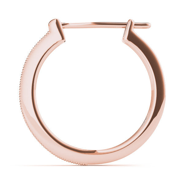 Rose gold Round Diamond Pave Hoop Earrings with Milgrain Edge