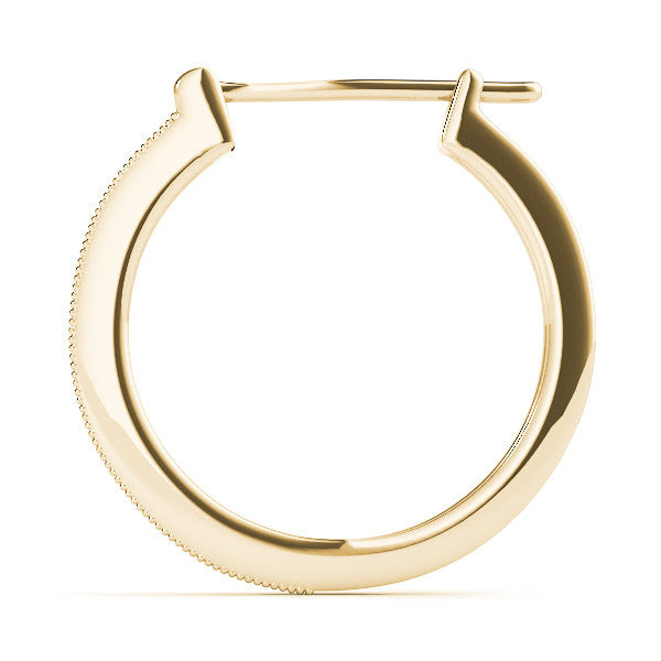 Yellow gold Round Diamond Pave Hoop Earrings with Milgrain Edge