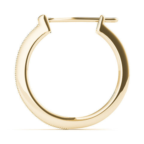 Yellow gold Round Diamond Pave Hoop Earrings with Milgrain Edge
