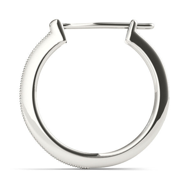 White gold Round Diamond Pave Hoop Earrings with Milgrain Edge