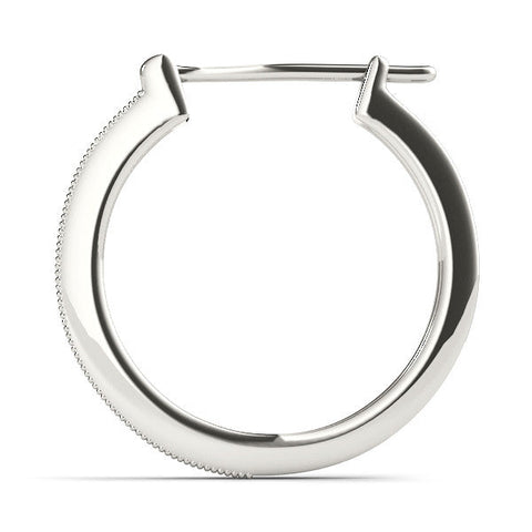 White gold Round Diamond Pave Hoop Earrings with Milgrain Edge
