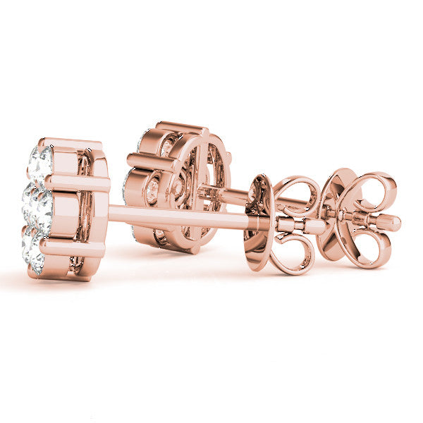 Rose gold Cluster Round Diamond Stud Earrings with Prong Setting