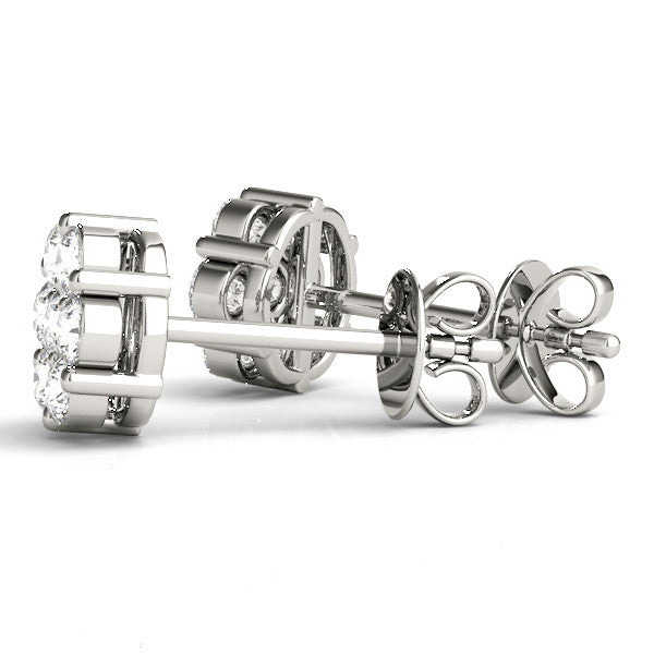 White gold Cluster Round Diamond Stud Earrings with Prong Setting