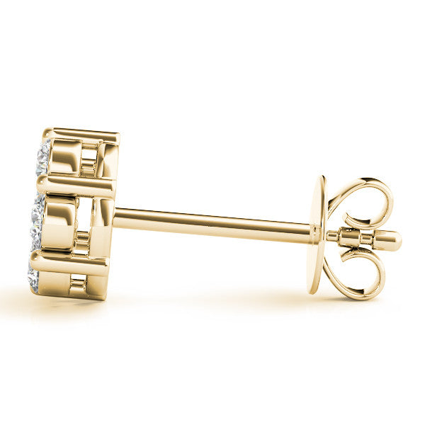 Yellow gold Cluster Round Diamond Stud Earrings with Prong Setting