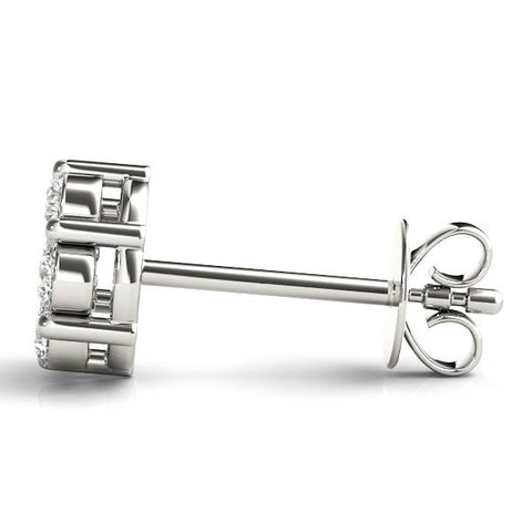 White gold Cluster Round Diamond Stud Earrings with Prong Setting