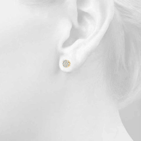 Yellow gold Cluster Round Diamond Stud Earrings with Prong Setting