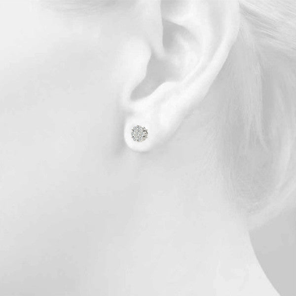 White gold Cluster Round Diamond Stud Earrings with Prong Setting