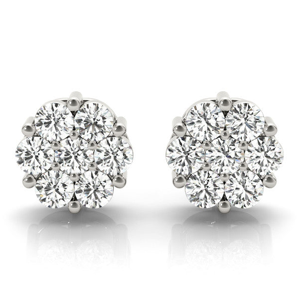 White gold Cluster Round Diamond Stud Earrings with Prong Setting