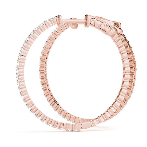 Rose gold Round Diamond Hoop Earrings with Pave Setting and Shared Prong