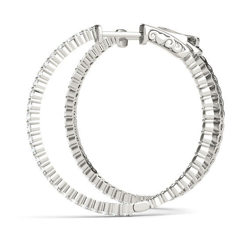 White gold Round Diamond Hoop Earrings with Pave Setting and Shared Prong