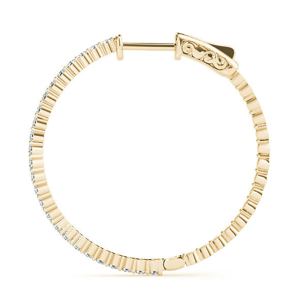 Yellow gold Round Diamond Hoop Earrings with Pave Setting and Shared Prong