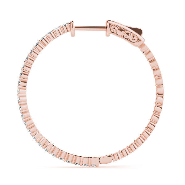Rose gold Round Diamond Hoop Earrings with Pave Setting and Shared Prong