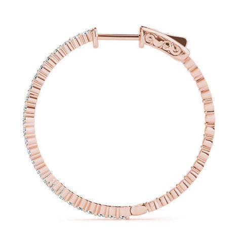 Rose gold Round Diamond Hoop Earrings with Pave Setting and Shared Prong