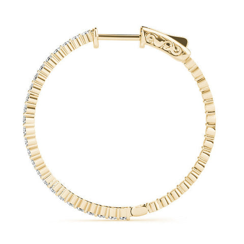 Yellow gold Round Diamond Hoop Earrings with Pave Setting and Shared Prong