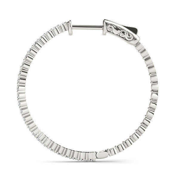 White gold Round Diamond Hoop Earrings with Pave Setting and Shared Prong