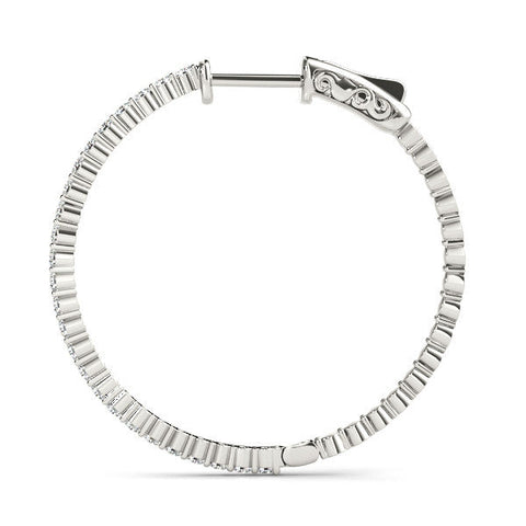 White gold Round Diamond Hoop Earrings with Pave Setting and Shared Prong
