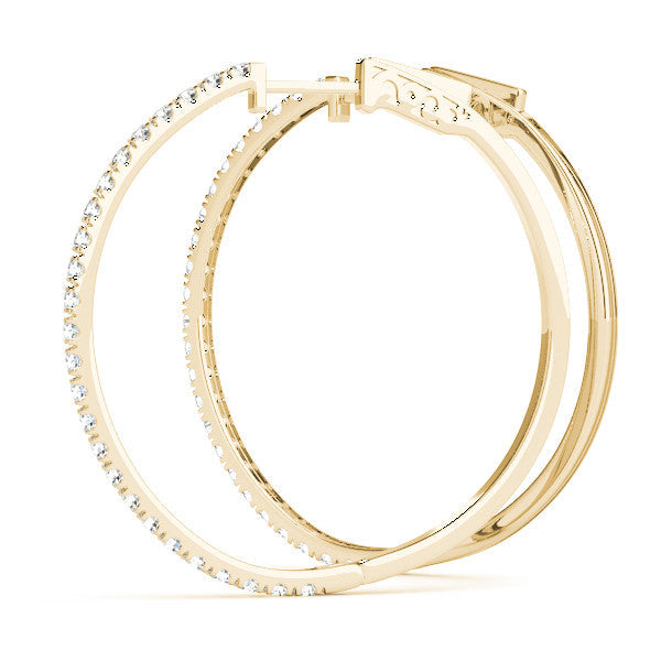 Yellow gold Pavé Round Diamond Hoop Earrings with Hinged Snap Closure