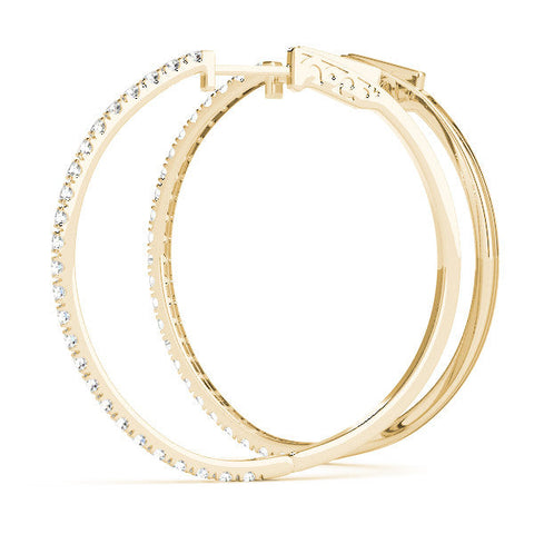 Yellow gold Pavé Round Diamond Hoop Earrings with Hinged Snap Closure