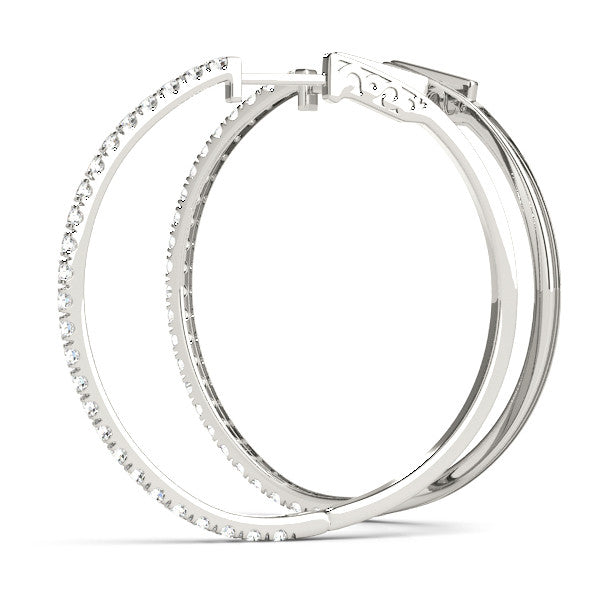 White gold Pavé Round Diamond Hoop Earrings with Hinged Snap Closure
