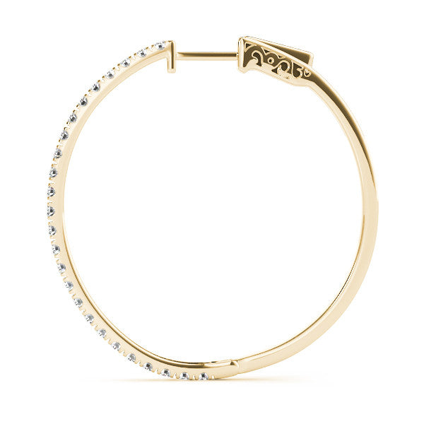 Yellow gold Pavé Round Diamond Hoop Earrings with Hinged Snap Closure