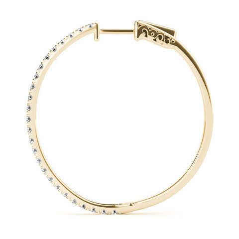 Yellow gold Pavé Round Diamond Hoop Earrings with Hinged Snap Closure