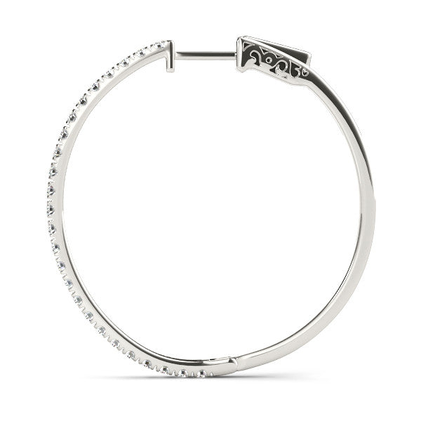 White gold Pavé Round Diamond Hoop Earrings with Hinged Snap Closure
