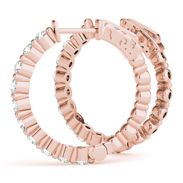 Rose gold Round Cut Prong Set Diamond Hoop Earrings