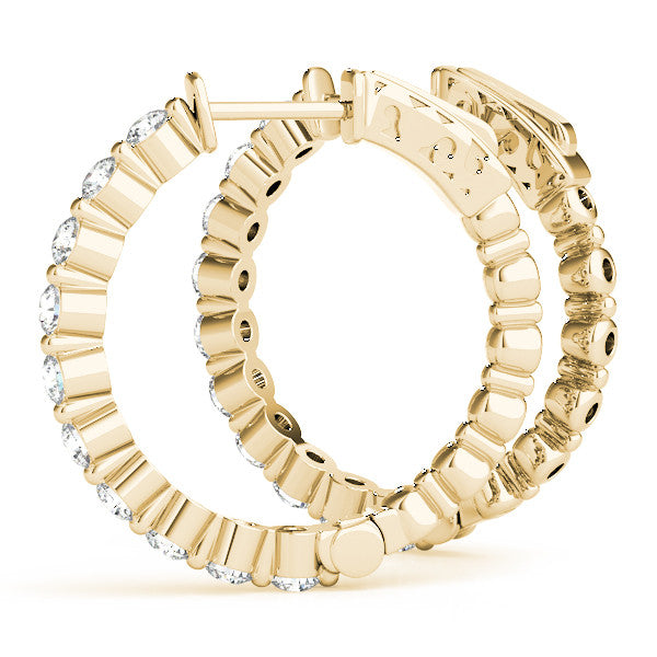 Yellow gold Round Cut Prong Set Diamond Hoop Earrings