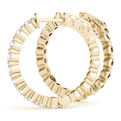 Yellow gold Round Cut Prong Set Diamond Hoop Earrings