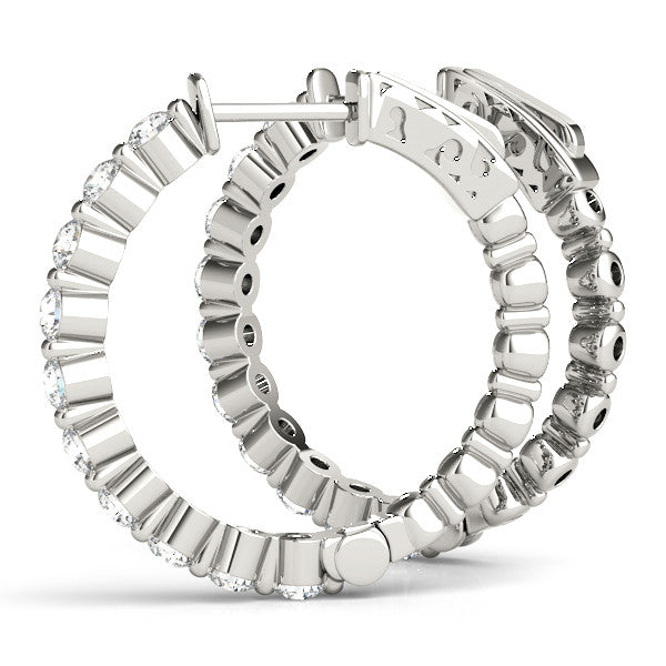 White gold Round Cut Prong Set Diamond Hoop Earrings