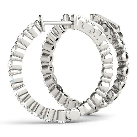 White gold Round Cut Prong Set Diamond Hoop Earrings