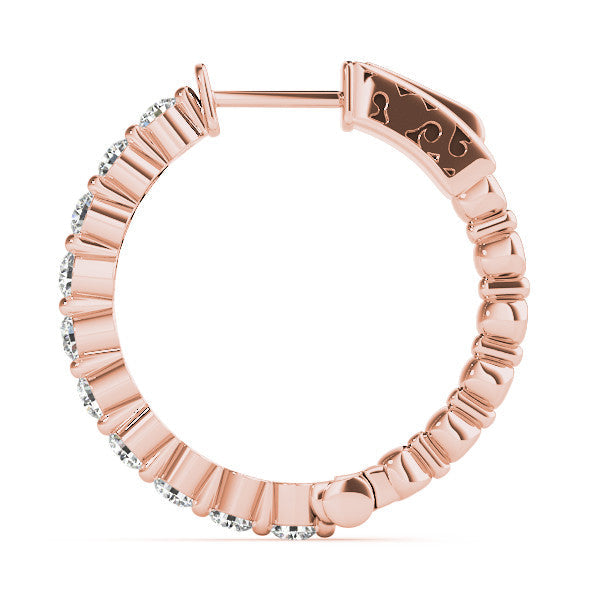 Rose gold Round Cut Prong Set Diamond Hoop Earrings