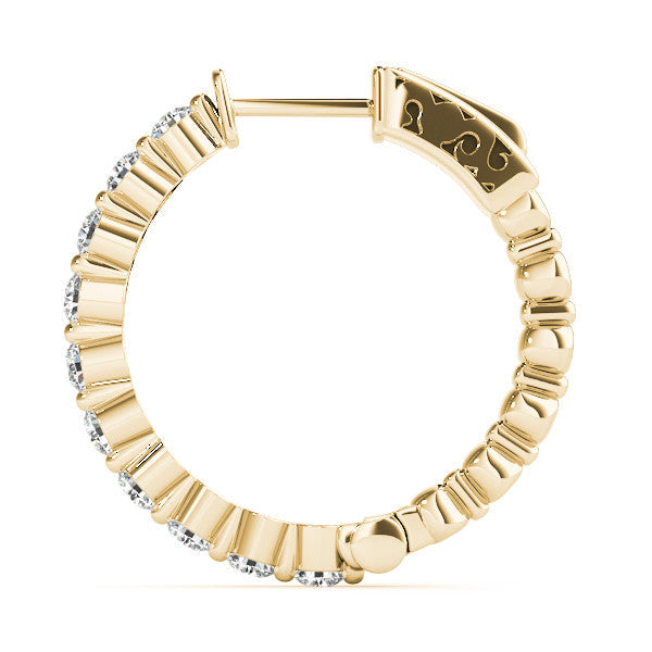 Yellow gold Round Cut Prong Set Diamond Hoop Earrings