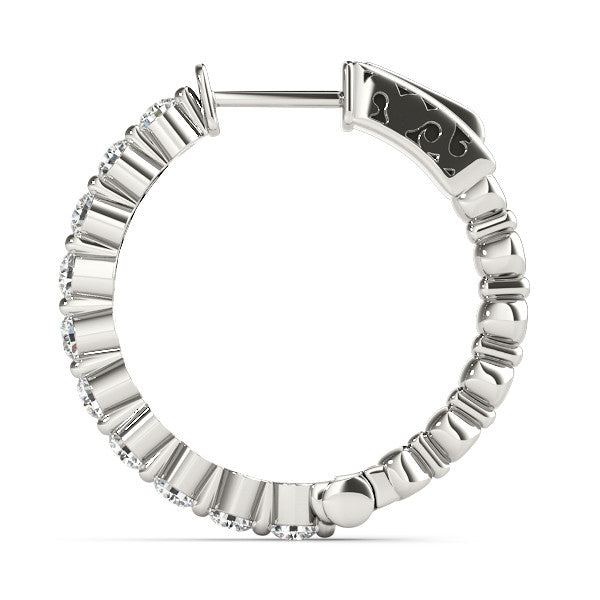 White gold Round Cut Prong Set Diamond Hoop Earrings
