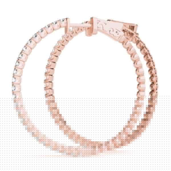 Rose gold Round Cut Diamond Hoop Earrings with Pavé Setting and Prong Set Stones