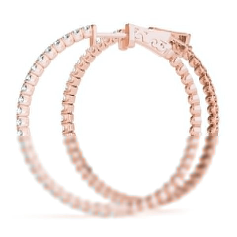 Rose gold Round Cut Diamond Hoop Earrings with Pavé Setting and Prong Set Stones