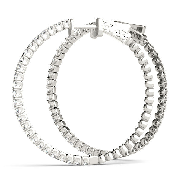 White gold Round Cut Diamond Hoop Earrings with Pavé Setting and Prong Set Stones