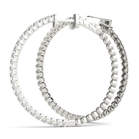 White gold Round Cut Diamond Hoop Earrings with Pavé Setting and Prong Set Stones