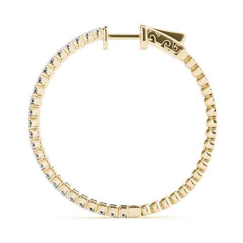 Yellow gold Round Cut Diamond Hoop Earrings with Pavé Setting and Prong Set Stones