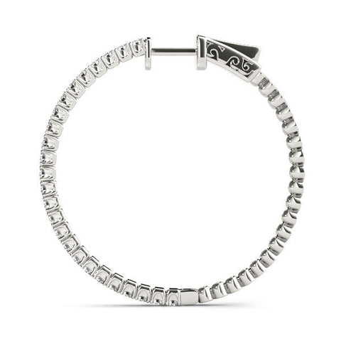 White gold Round Cut Diamond Hoop Earrings with Pavé Setting and Prong Set Stones