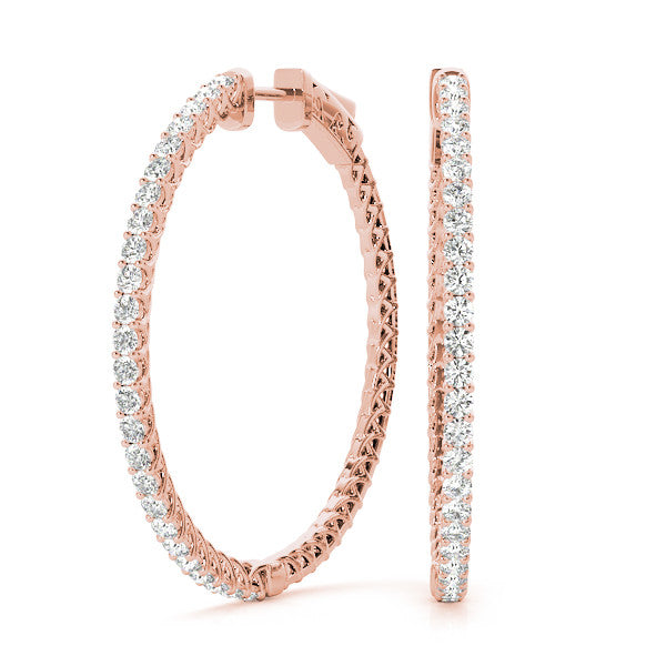 Rose gold Round Diamond Pave Hoop Earrings with Prong Setting