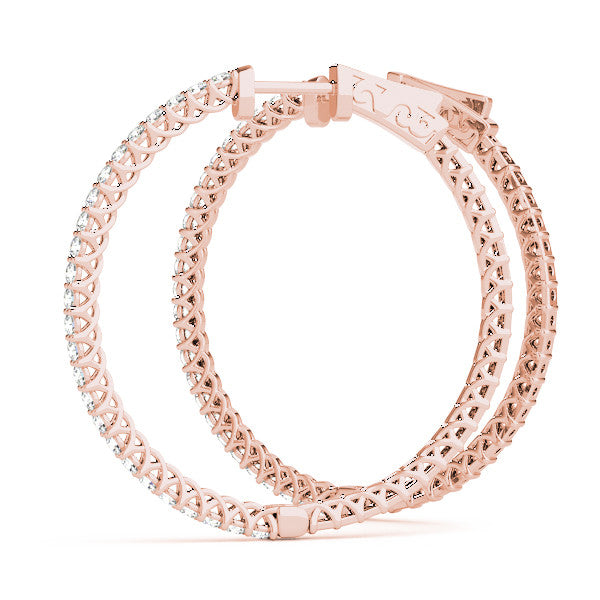 Rose gold Round Diamond Pave Hoop Earrings with Prong Setting