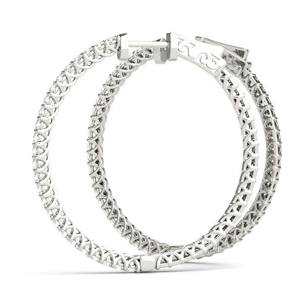 White gold Round Diamond Pave Hoop Earrings with Prong Setting