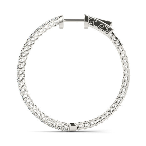 White gold Round Diamond Pave Hoop Earrings with Prong Setting