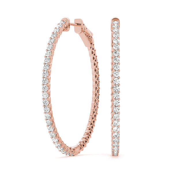 Rose gold Round Cut Pave Diamond Hoop Earrings with Prong Setting