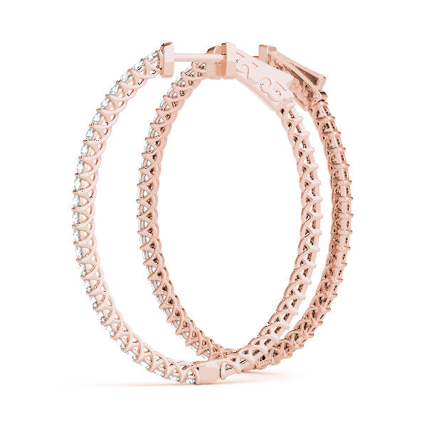 Rose gold Round Cut Pave Diamond Hoop Earrings with Prong Setting