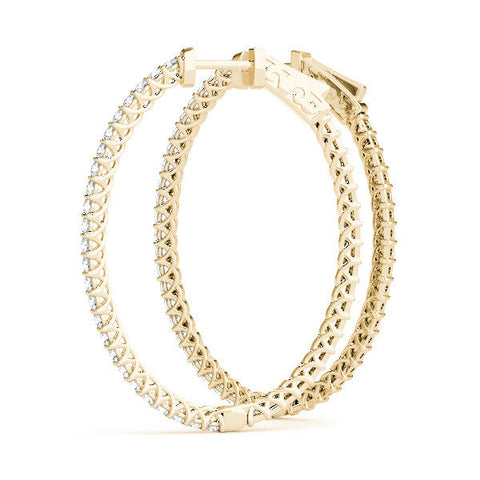 Yellow gold Round Cut Pave Diamond Hoop Earrings with Prong Setting